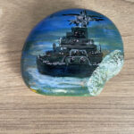 Hand painted stone work Battleship