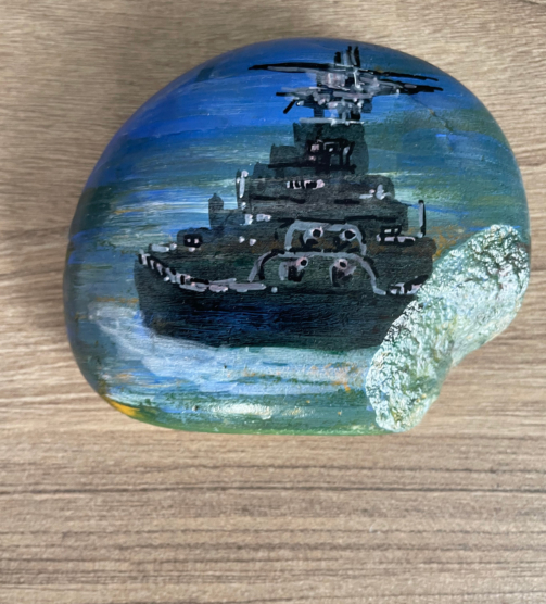 Hand painted stone work Battleship